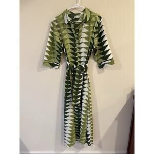 Beau & Ro Green Geo Button Front Midi Dress Size XL Bohemian Whimsygoth
